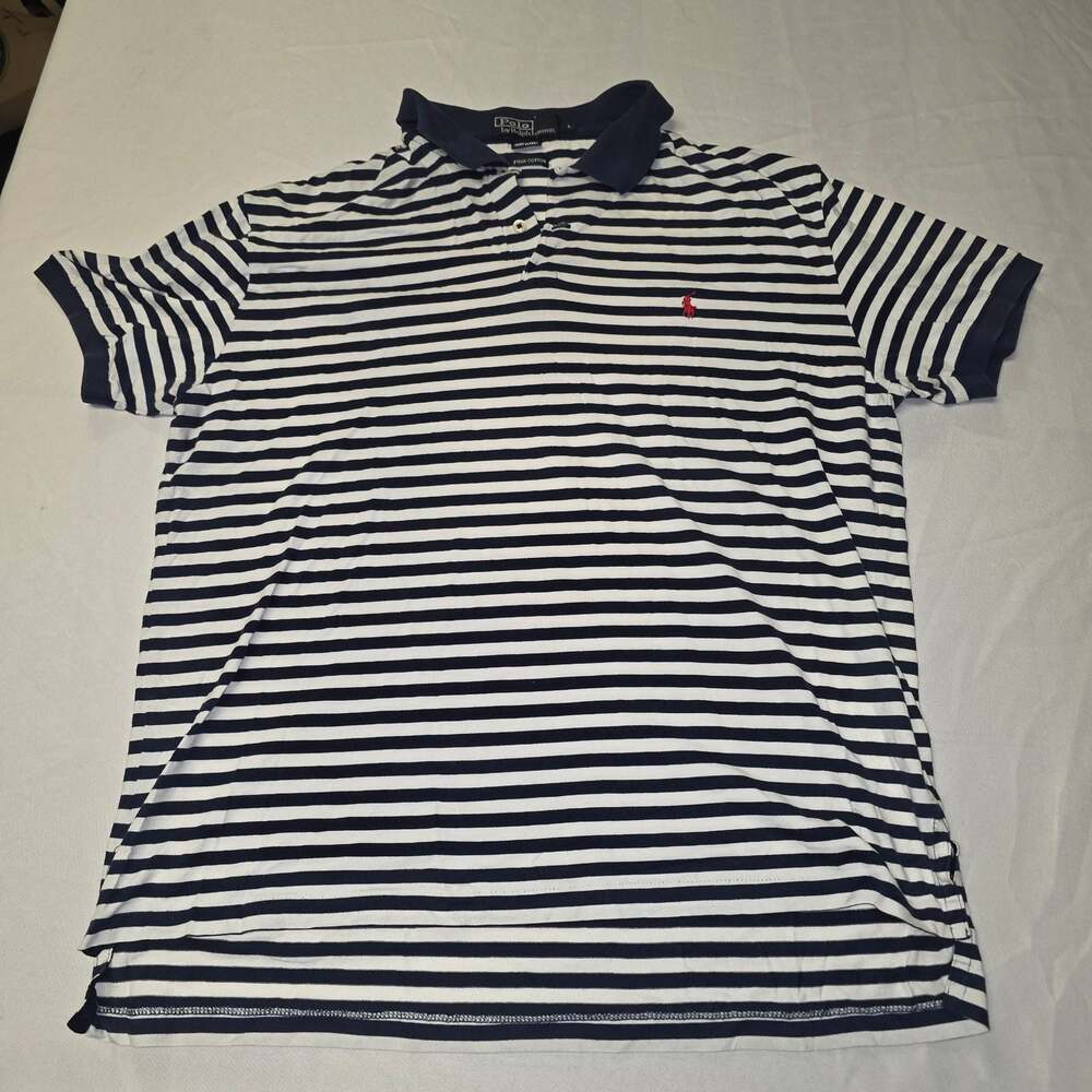 Vintage Polo by Ralph Lauren Pima Cotton Striped Polo Shirt Large single stitch